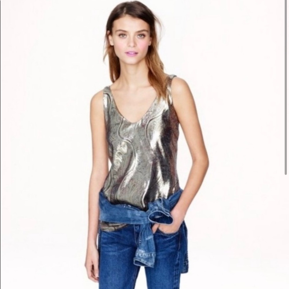 J Crew Cate Metallic Gold Paisley Top